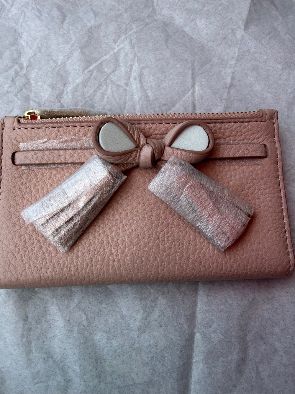 Kate Spade Hayes Street Mikey Wallet Warm Vellum Pink Bow Bifold